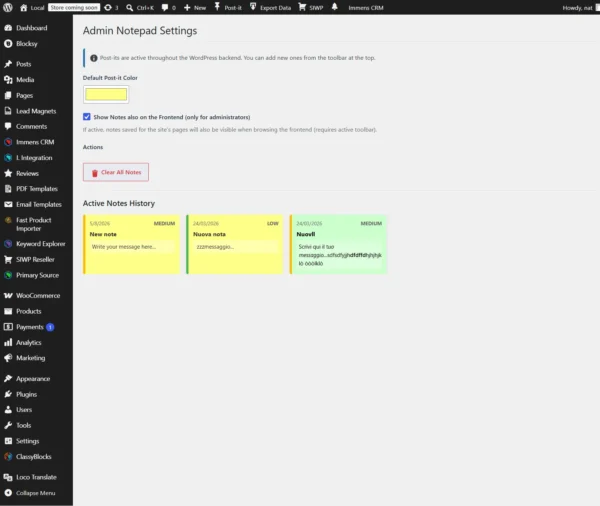Admin Notepad sticky notes configuration