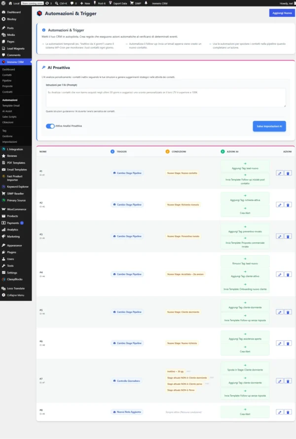 Immens CRM Core - Automazioni Automazioni di Immens CRM Core per WordPress
