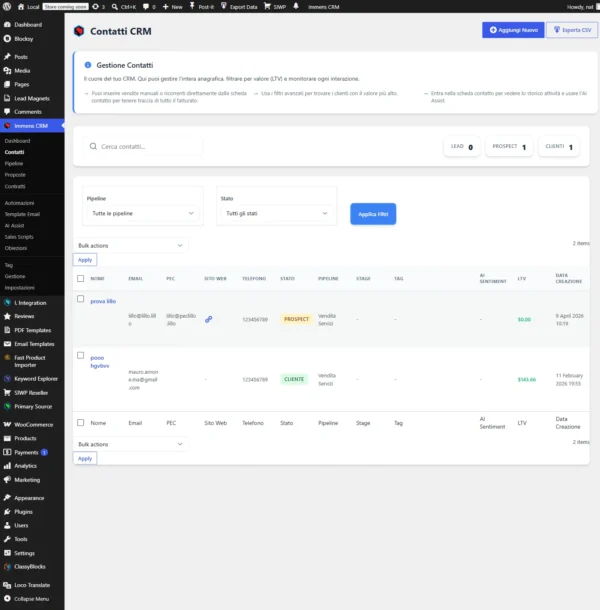 Immens CRM Core - Gestione Contatti Plugin Immens CRM Core - Gestione contatti CRM