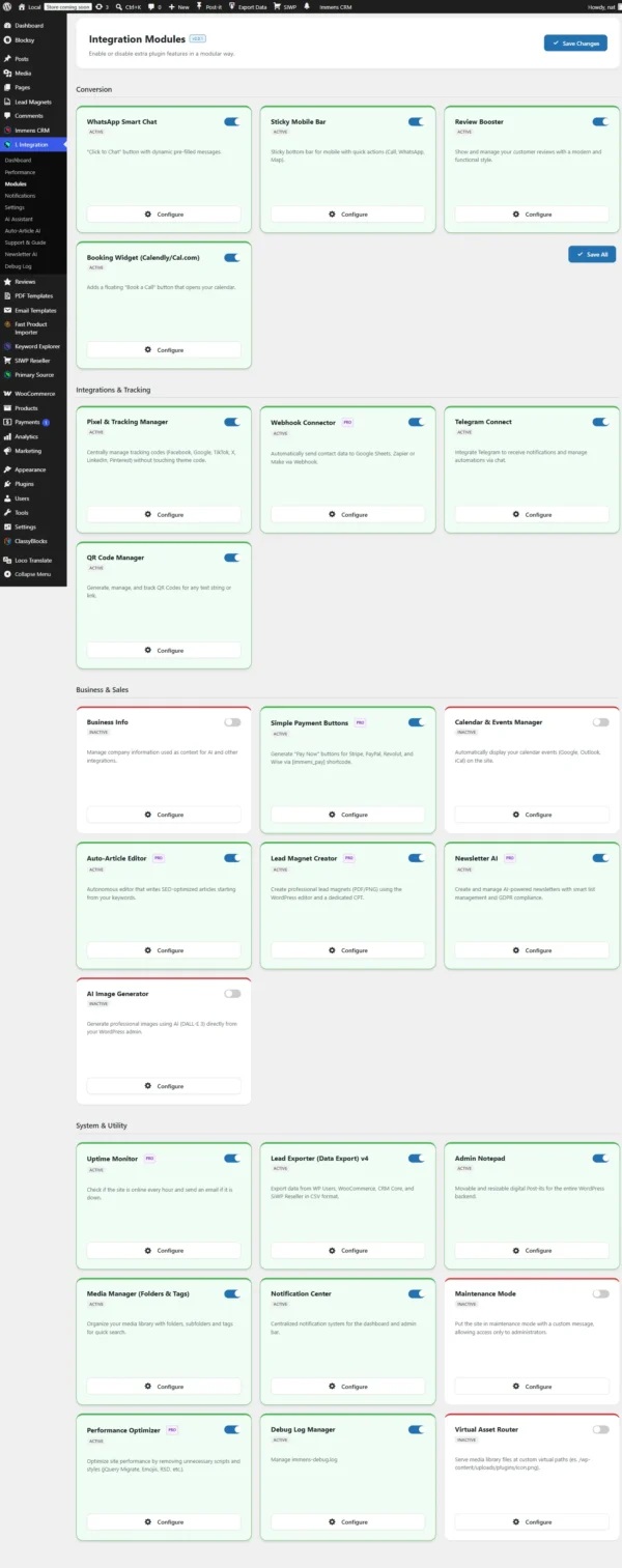 Plugin Immens Integration - Moduli integrazione