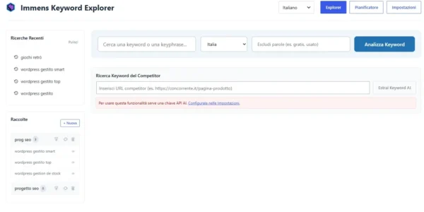 Plugin Immens Keyword Explorer WordPress - Keyword research AI
