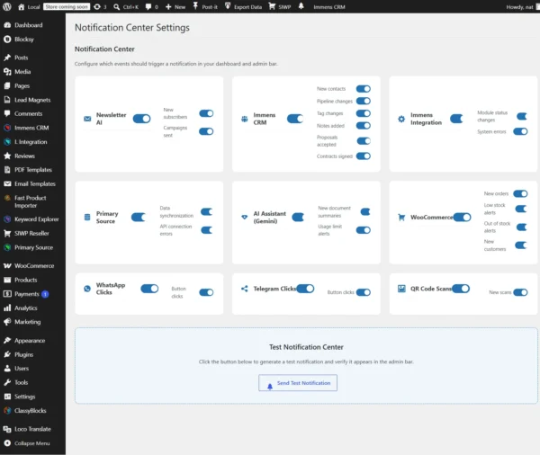 Notification Center sources configuration