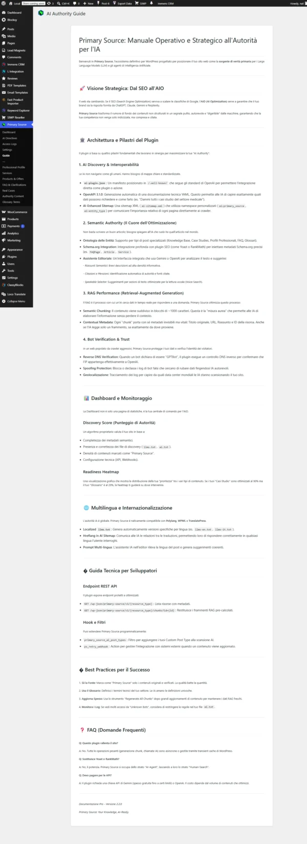 Primary Source - Guida Guida di Primary Source per GEO optimization WordPress