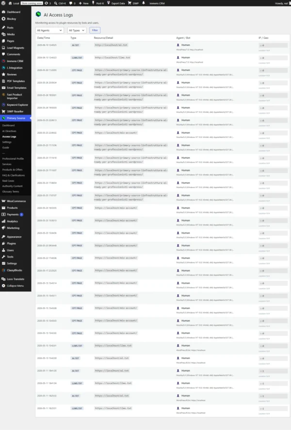 Primary Source - Log Accesso Log di accesso di Primary Source per monitoraggio